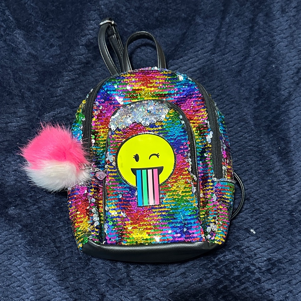 Justice Rainbow Sequin Emoji Backpack